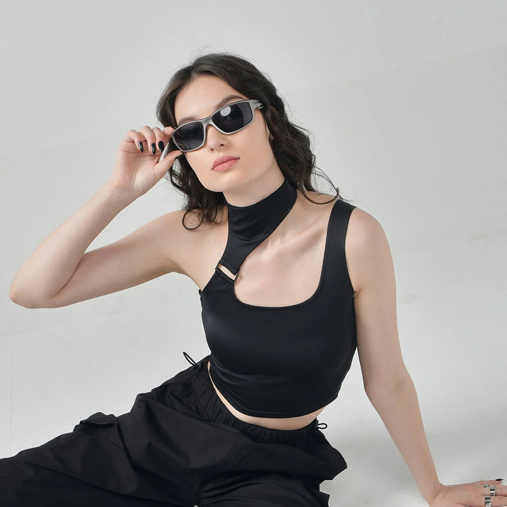 Black Buckle Top & White Parachute Pants - I Z F