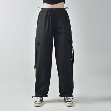 Black Cargo Parachute Pants - I Z F