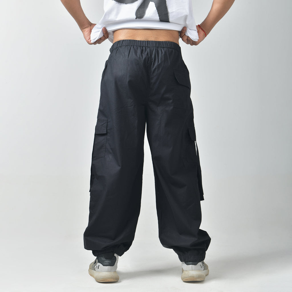 Black Cargo Parachute Pants - I Z F