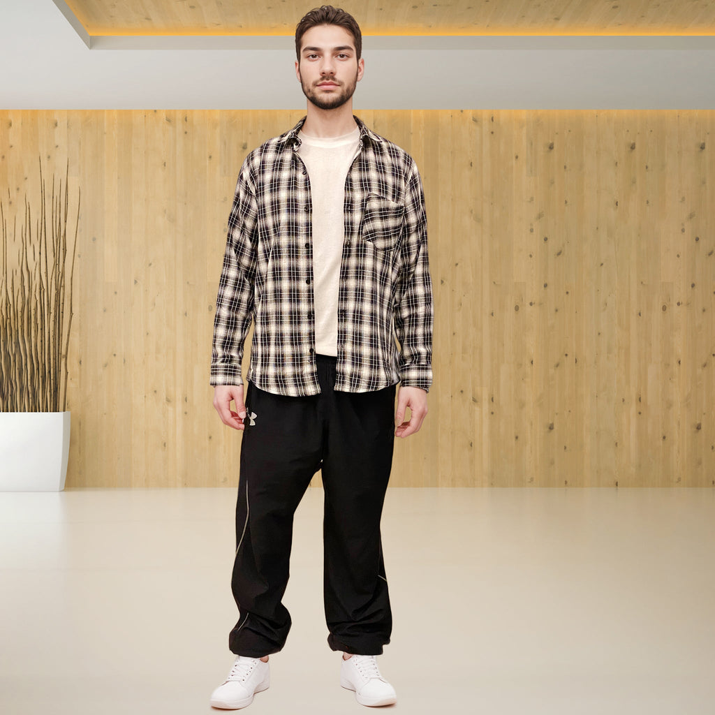 Black checks cotton relaxed fit shirt - I Z F