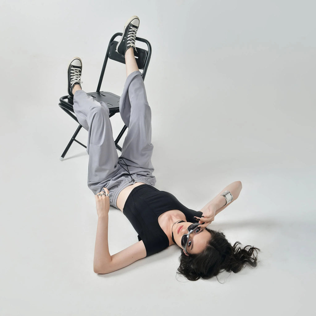 Black Corset Crop Top & Grey Air Para Pants - I Z F