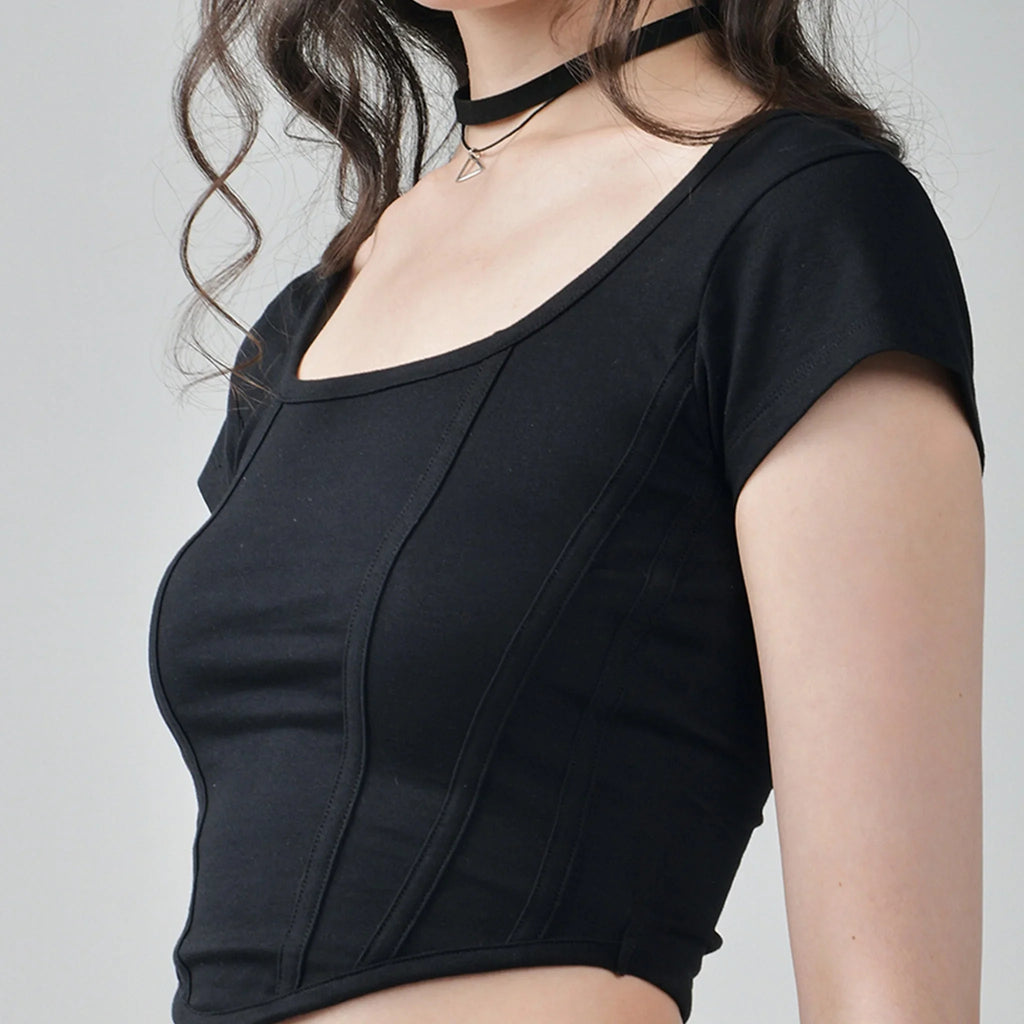 Black Corset Crop Top & Grey Air Para Pants - I Z F