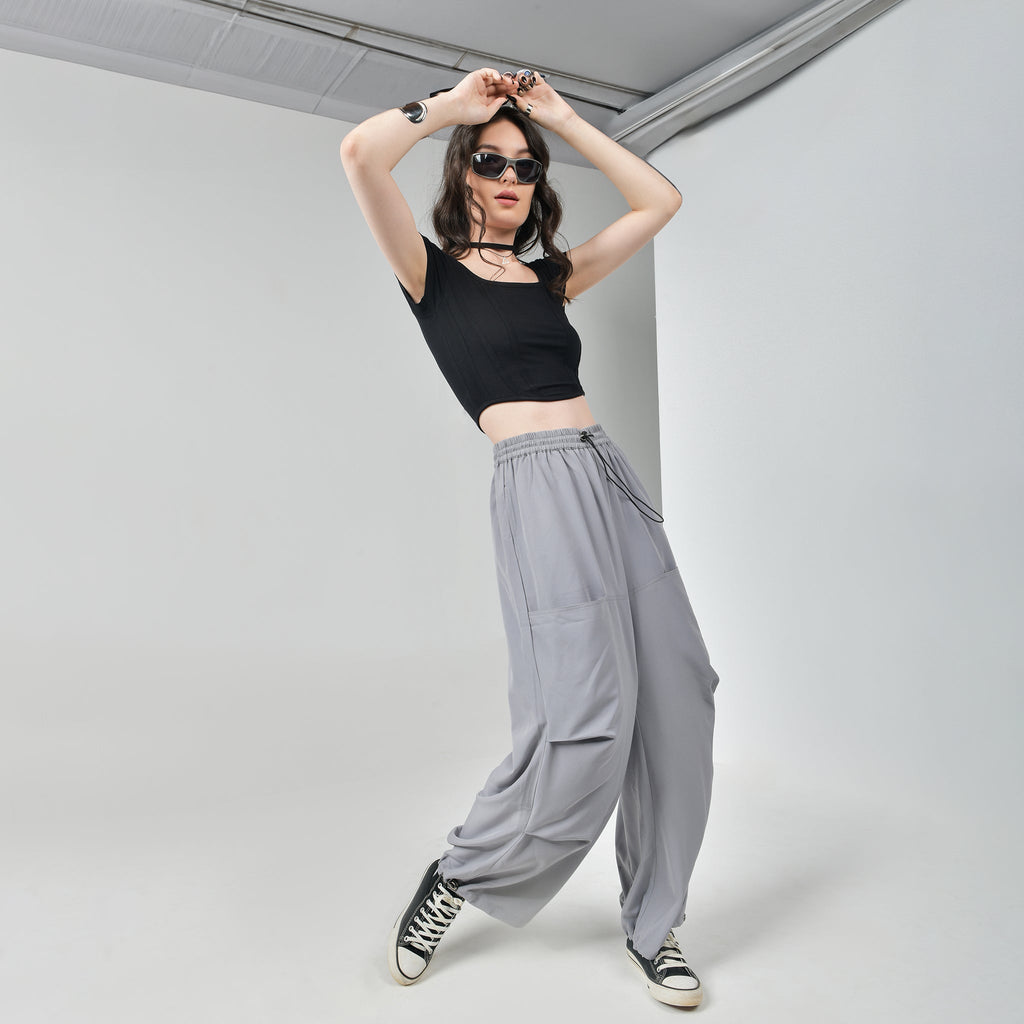 Black Corset Crop Top & Grey Air Para Pants - I Z F