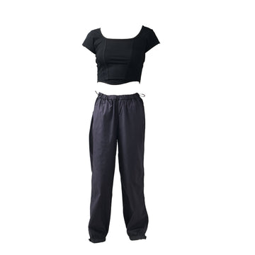 Black Corset Crop Top & Gunmetal Parachute Pants - I Z F