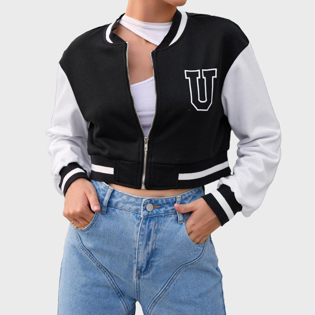 Black Crop - Varsity - Bomber - Jacket - I Z F