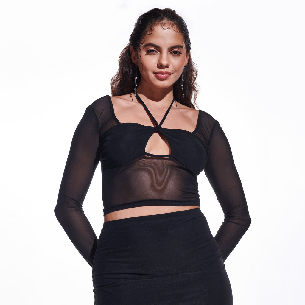 Black Cross - over long sleeve mesh top - I Z F