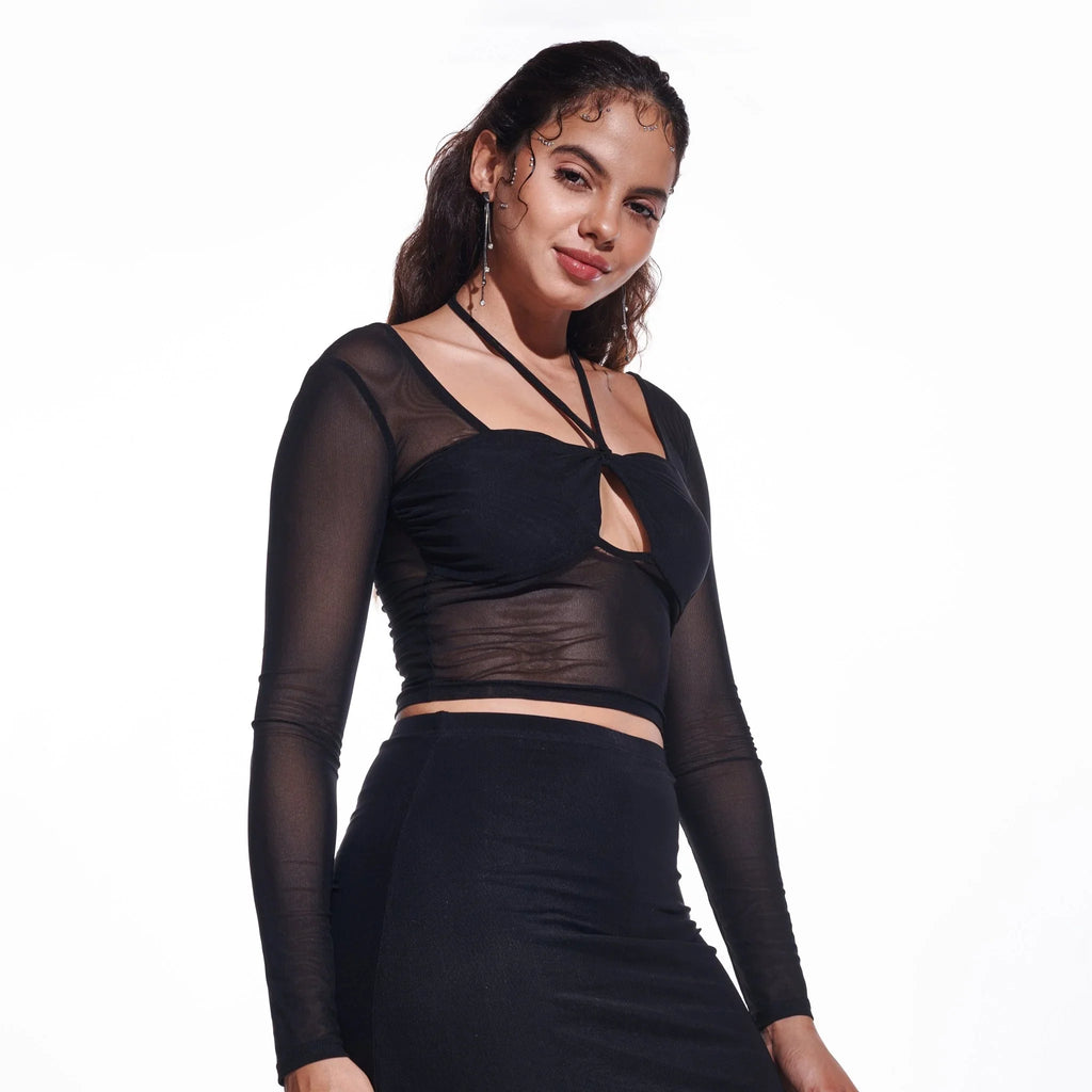 Black Cross - over long sleeve mesh top - I Z F