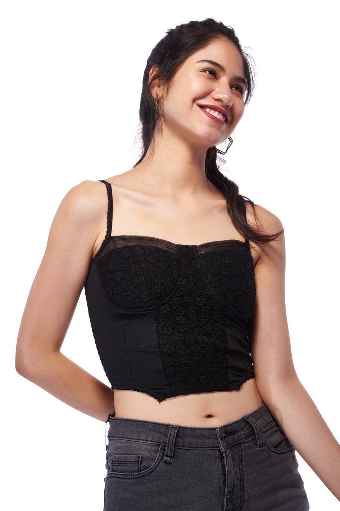 Black Floral Lace Corset Top - I Z F