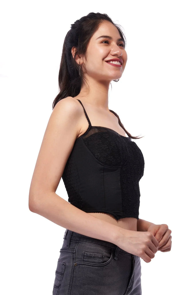 Black Floral Lace Corset Top - I Z F