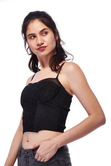 Black Floral Lace Corset Top - I Z F