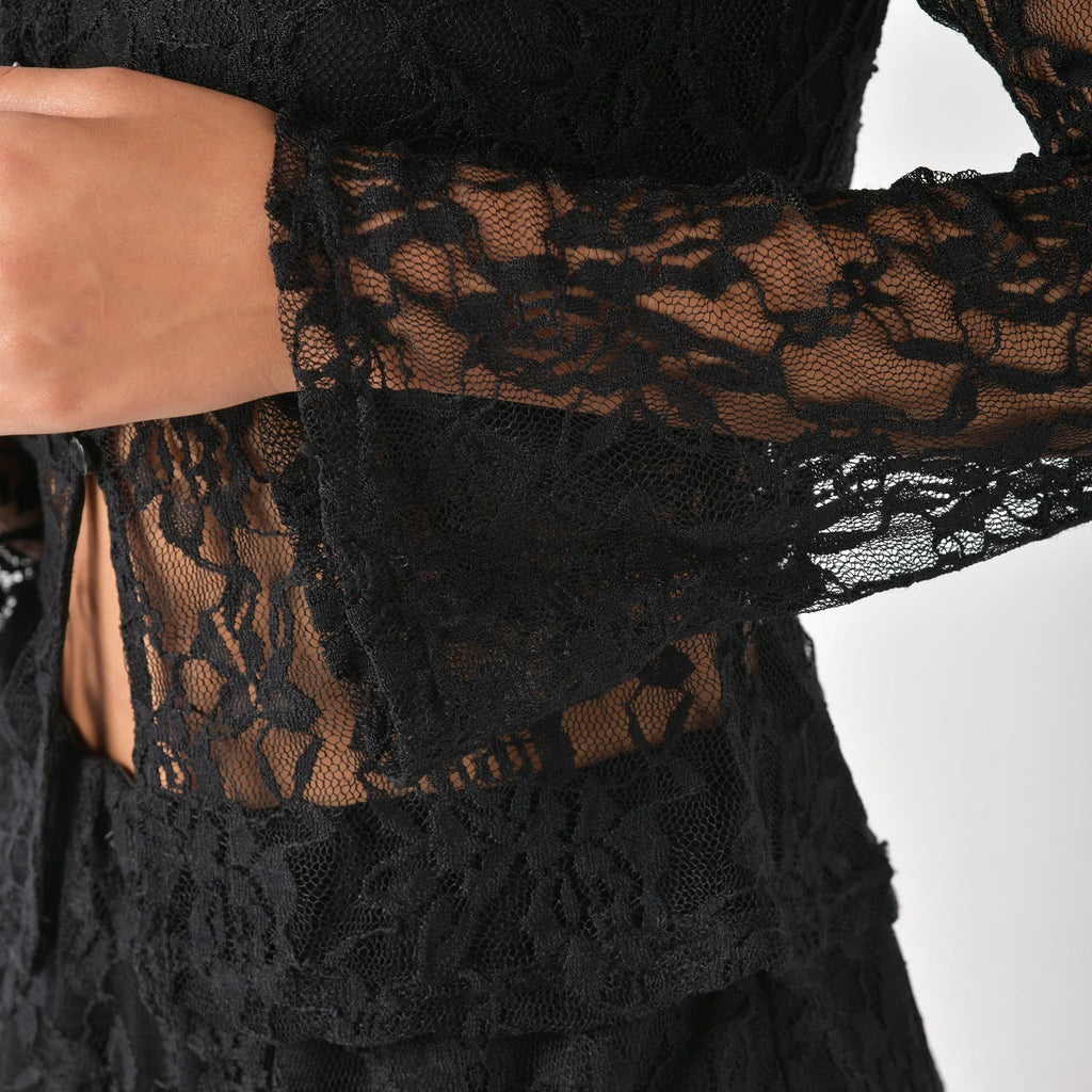 Black lace cardigan top with romantic bell sleeves - I Z F