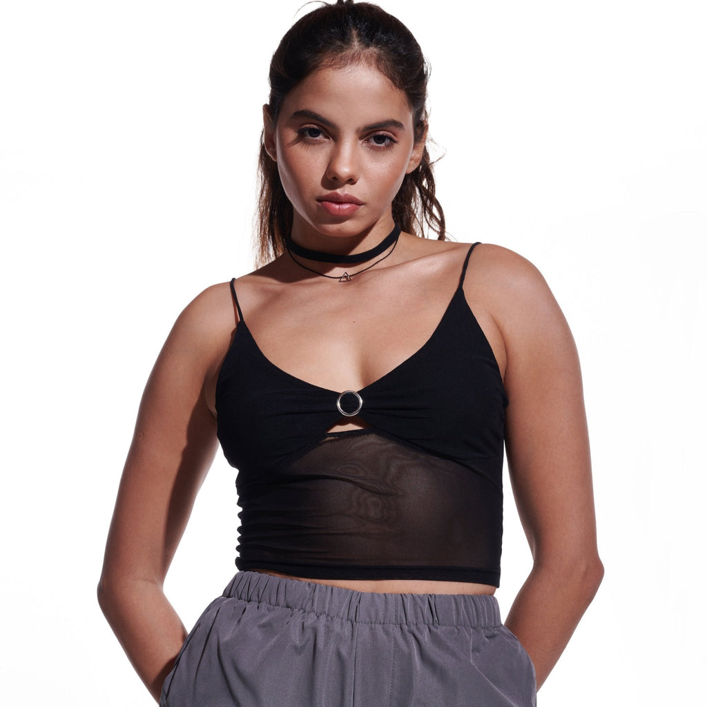 Black Mesh Ring Tank Top - I Z F