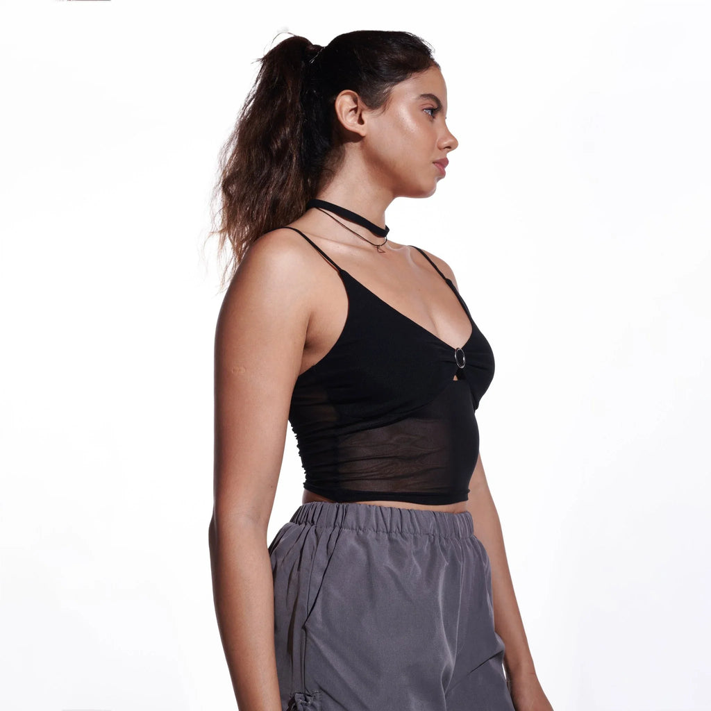 Black Mesh Ring Tank Top - I Z F