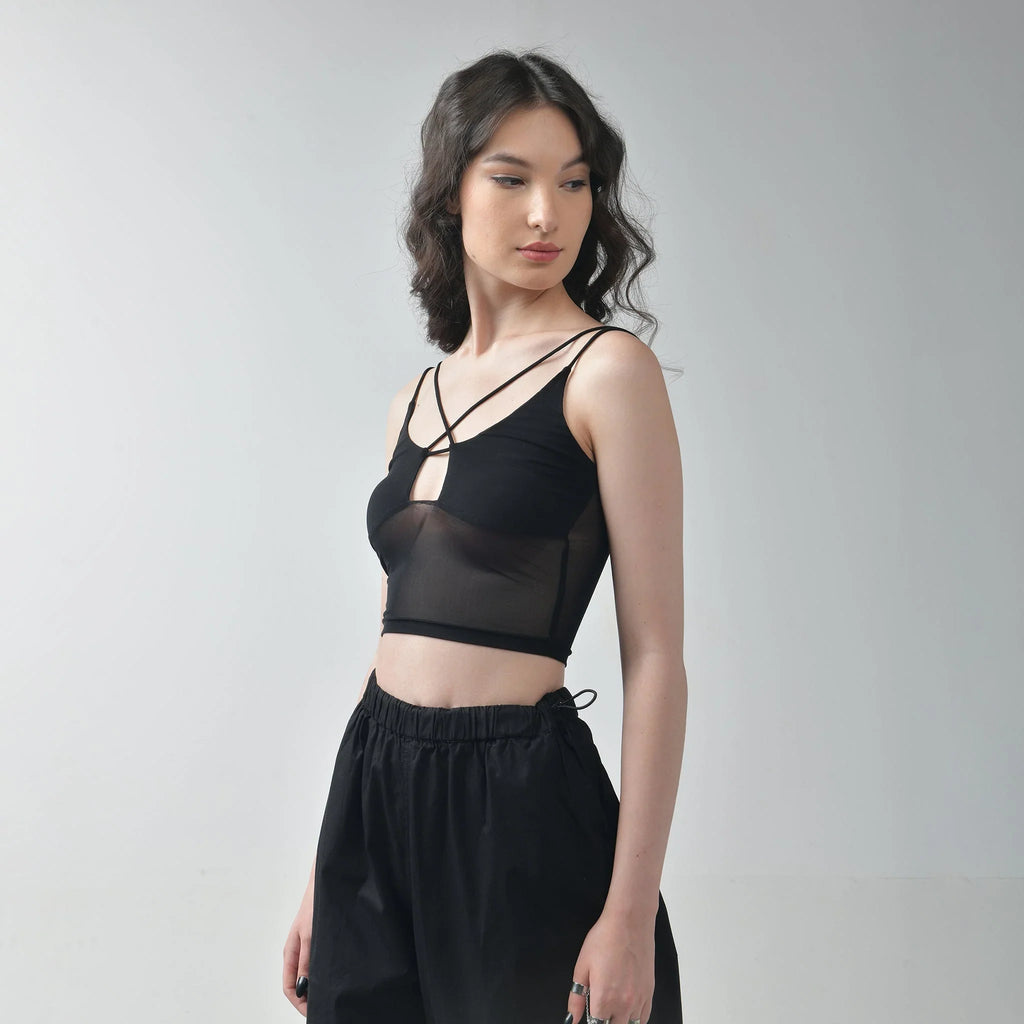 Black Mesh Tank Top - I Z F