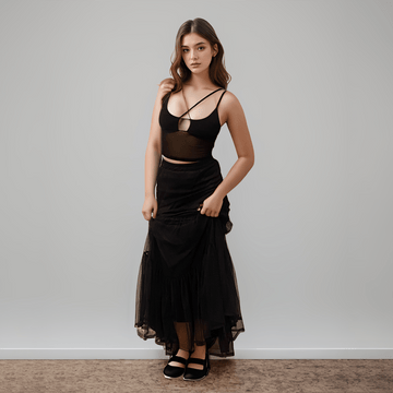 Black Mesh Top and Black Mesh Maxi Skirt - I Z F