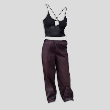 Black Mesh Top & Brown Parachute Pants - I Z F