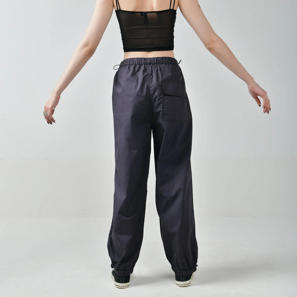 Black Mesh Top & Gunmetal Parachute Pants - I Z F