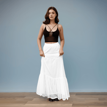 Black Mesh Top & White Mesh Maxi Skirt - I Z F