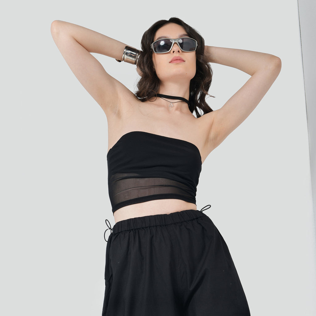 Black Mesh Tube Top - I Z F