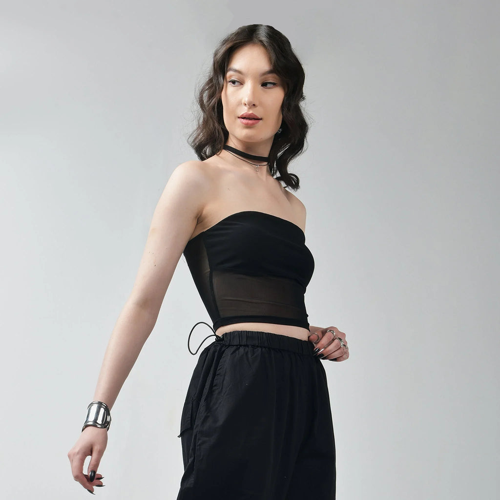 Black Mesh Tube Top - I Z F