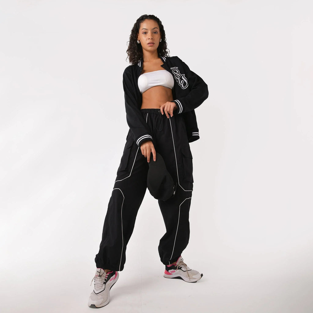 Black monochrome varsity jacket - I Z F