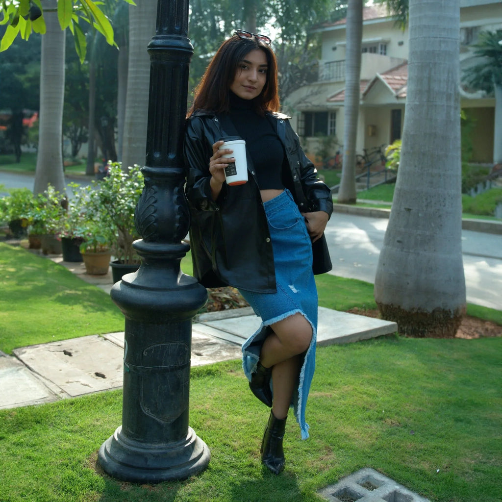 Black Oversized Faux - leather Jacket - I Z F