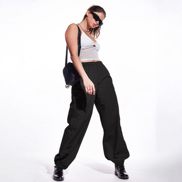 Black Oversized Parachute Pants - I Z F