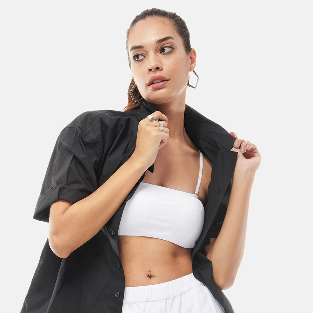 Black Parachute Pants & Drip Shirt Combo for Women - I Z F