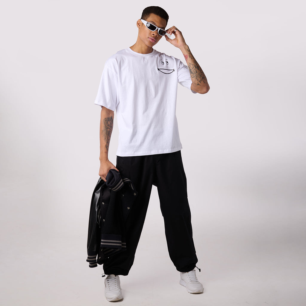 Black Parachute Pants & White Oversized T-Shirt - I Z F