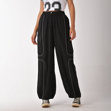 Black Piping Air Parachute Pants - I Z F