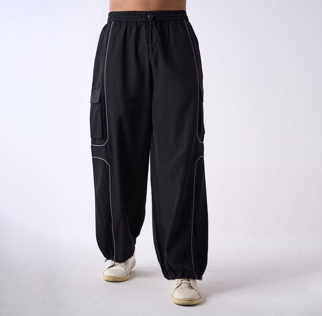 Black Piping Air Parachute Pants - I Z F