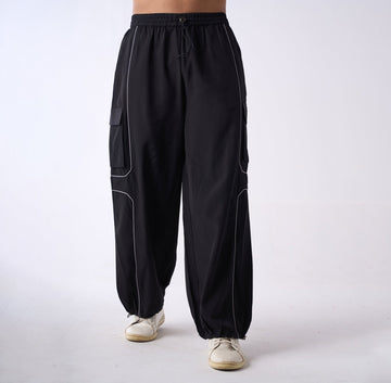 Black Piping Air Parachute Pants - I Z F