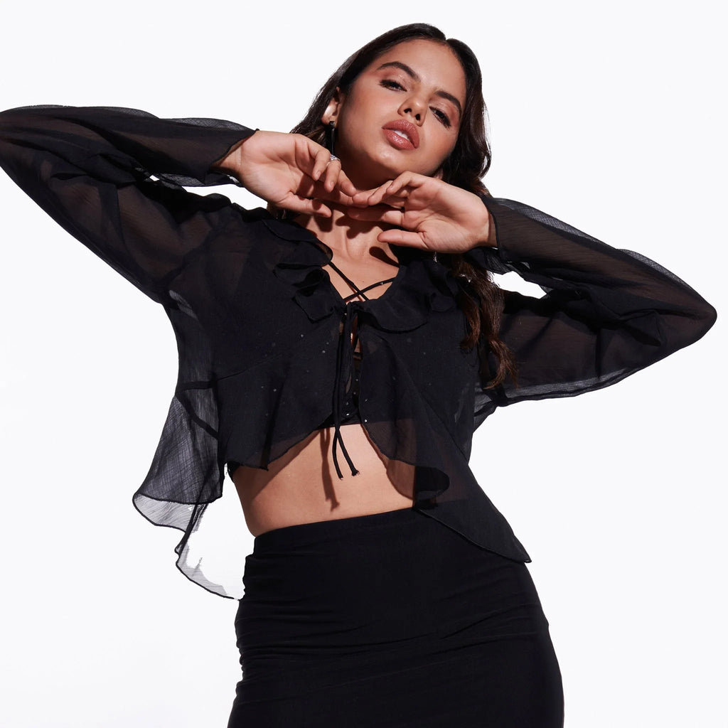 Black Ruffle Shrug - I Z F