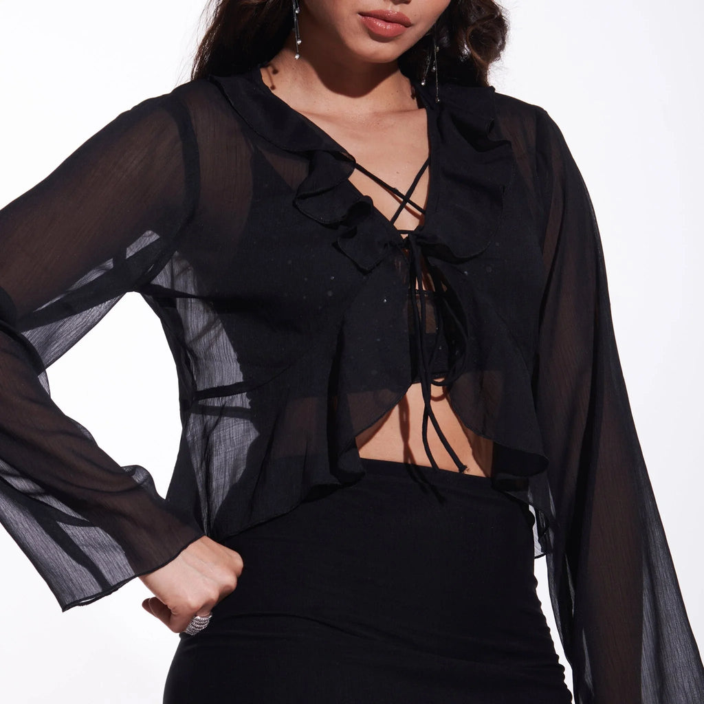 Black Ruffle Shrug - I Z F