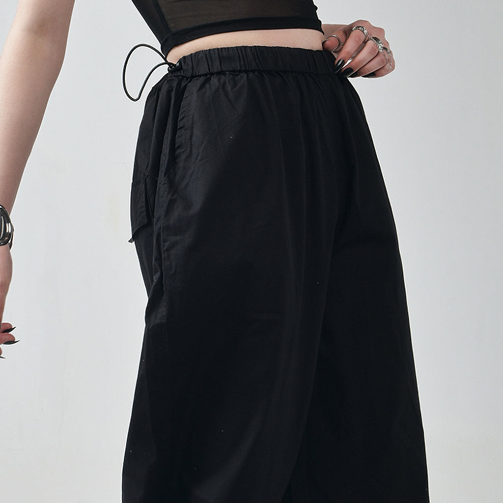 Black Ruffle Top & Black Parachute Pants - I Z F