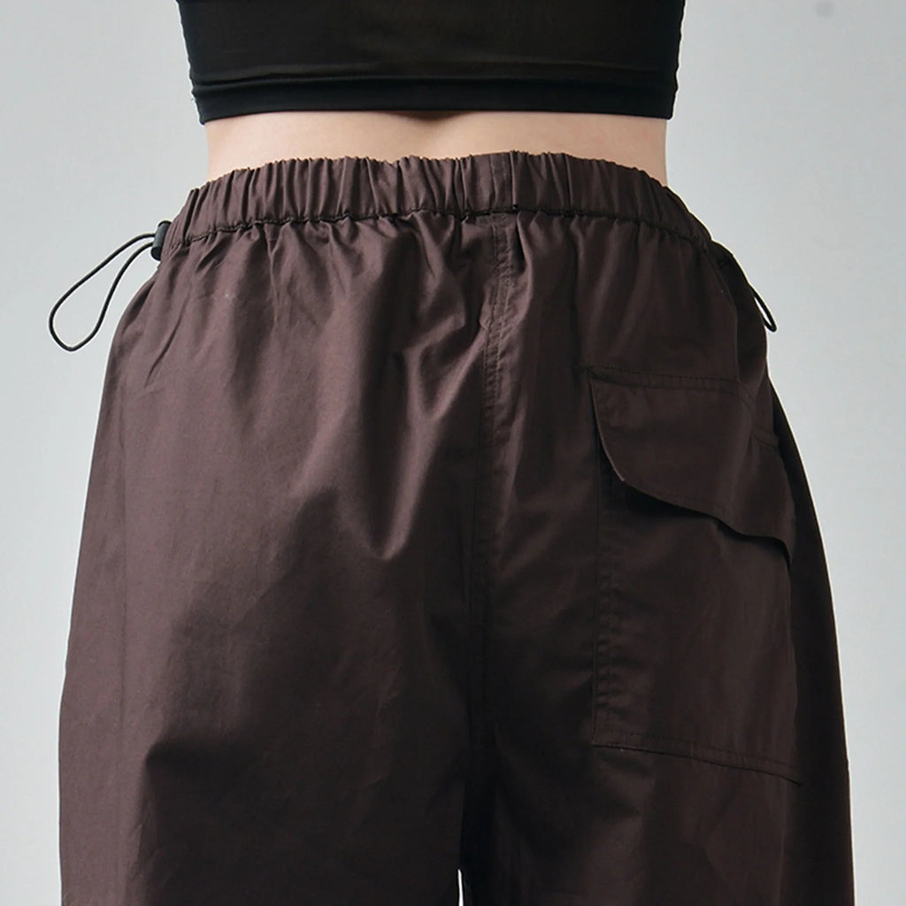Black Ruffle Top & Brown Parachute Pants - I Z F