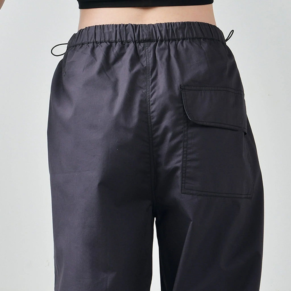 Black Ruffle Top & Gunmetal Parachute Pants - I Z F