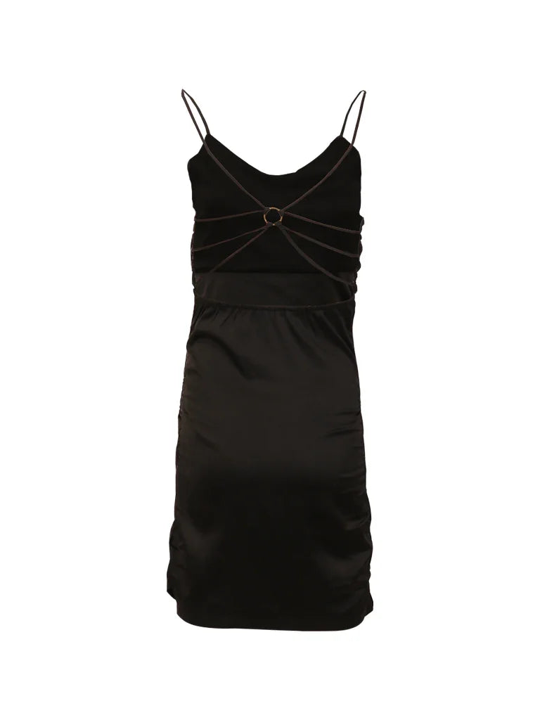 Black Satin Ring Mini Dress - I Z F