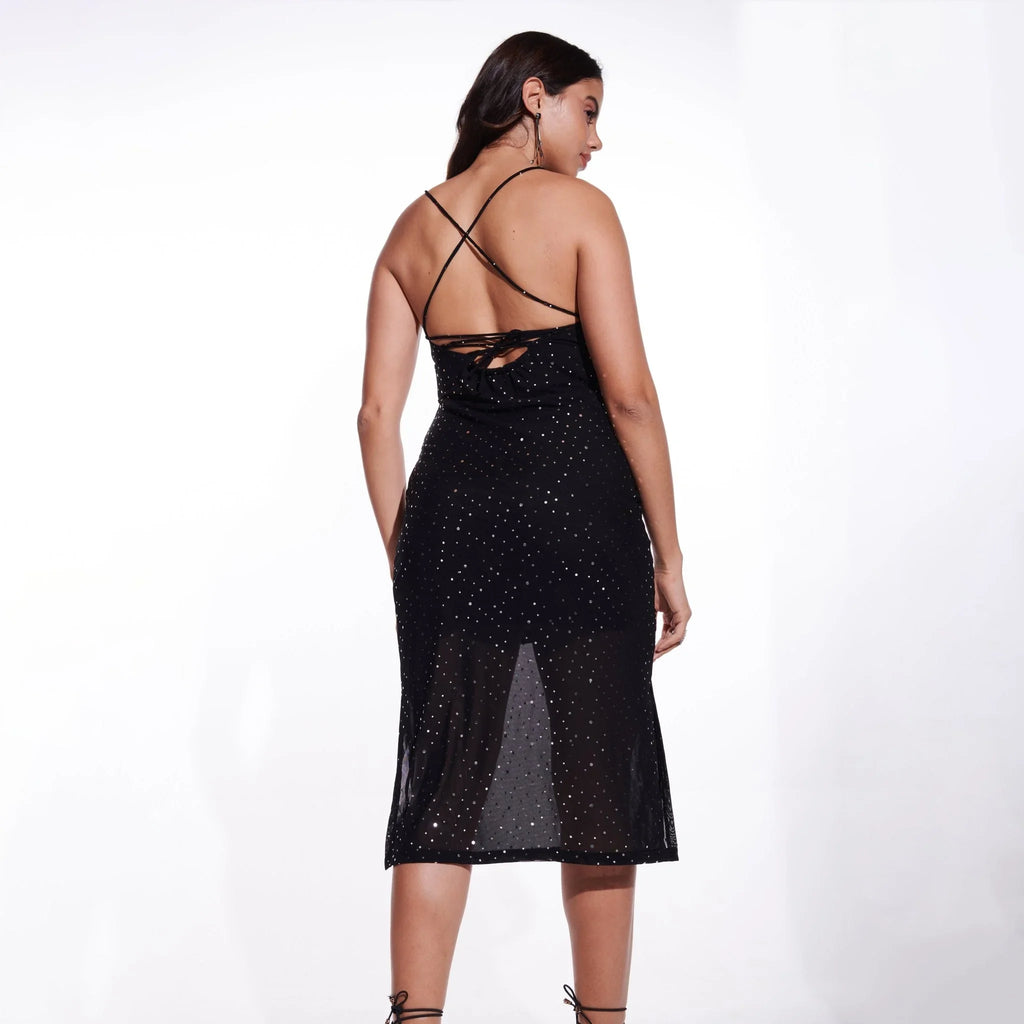 Black Sequin Backless Dress - I Z F