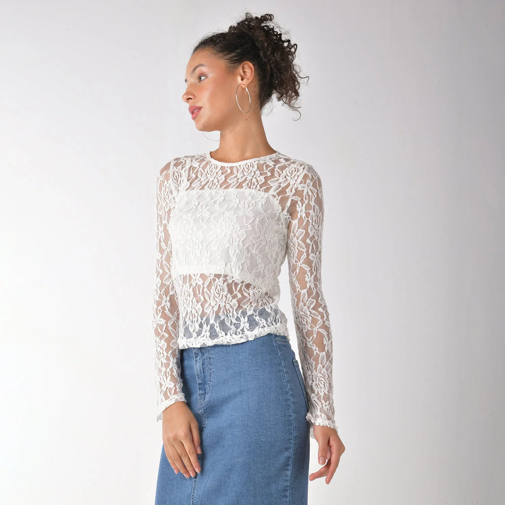 Black sheer lace top with matching camisole - I Z F