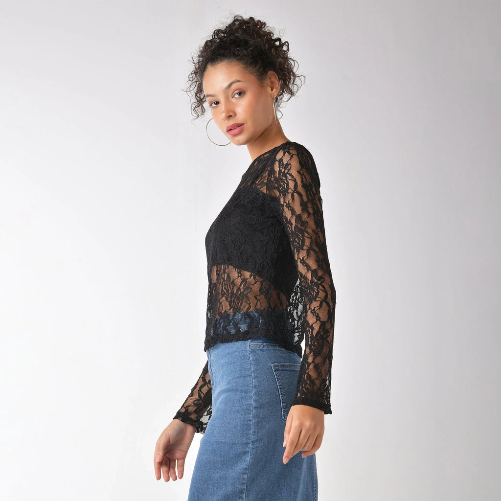Black sheer lace top with matching camisole - I Z F
