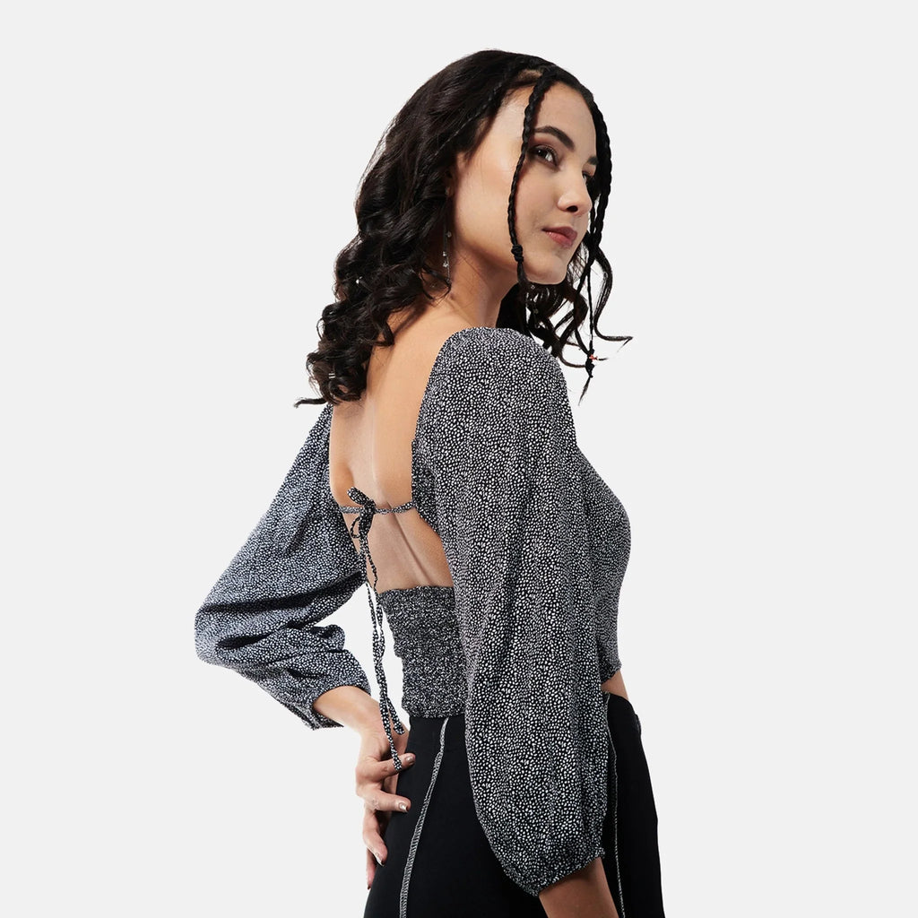 Black Smocked Peasant Top - I Z F