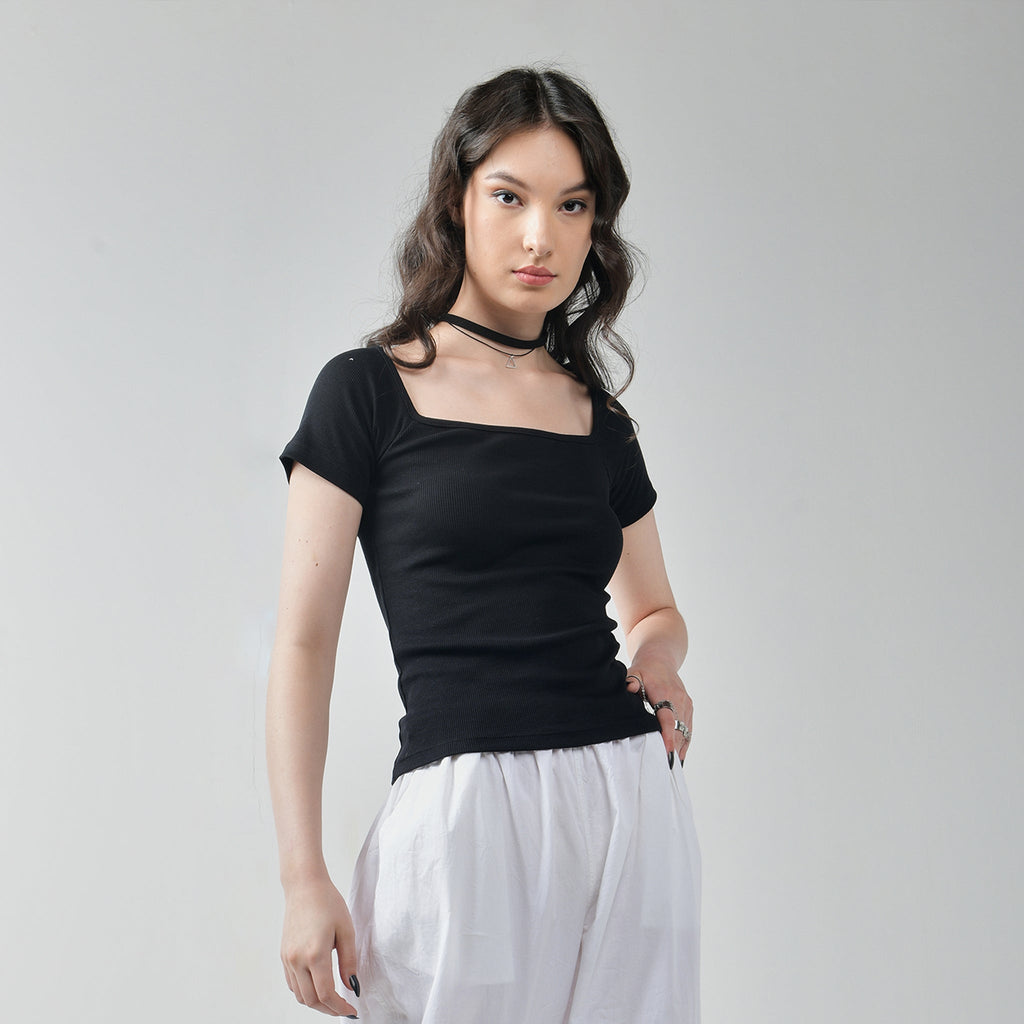 Black Square Neck Top - I Z F