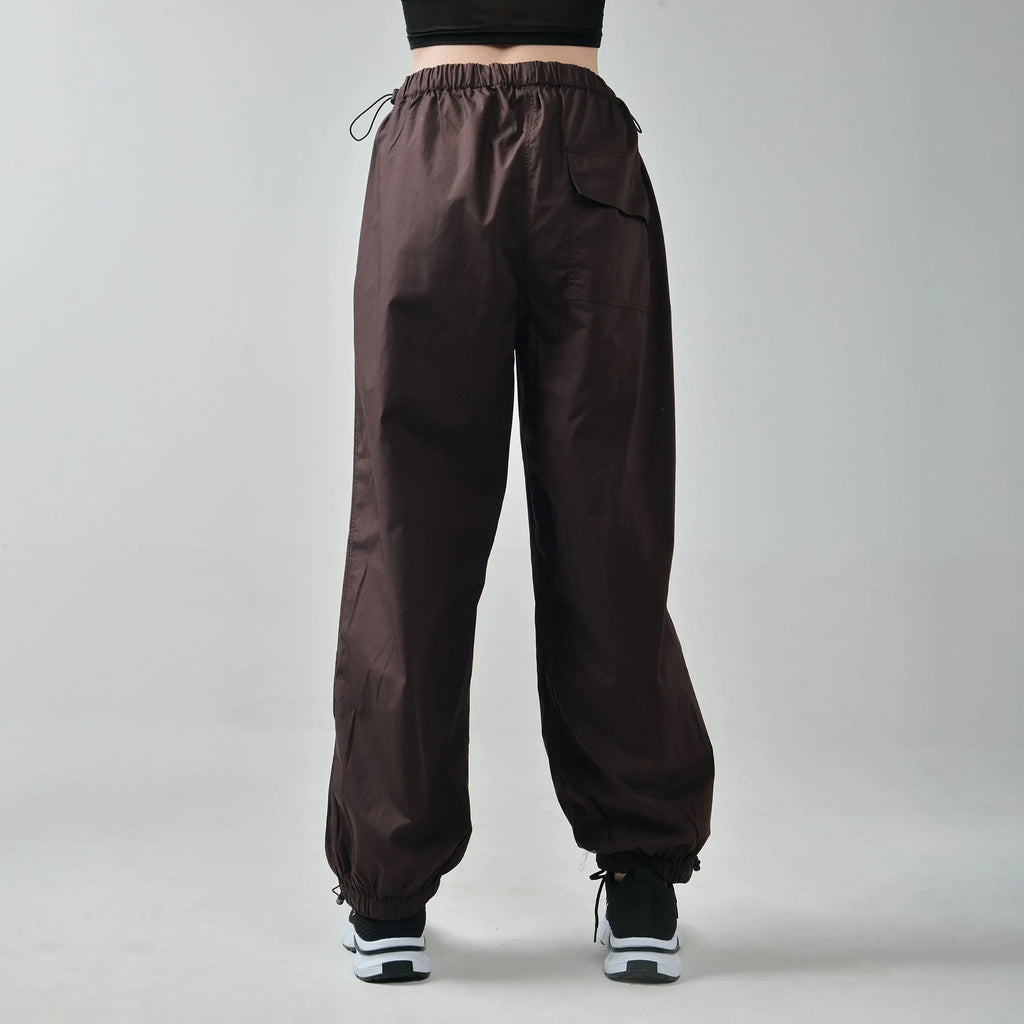 Black Square Neck Top & Brown Parachute Pants - I Z F