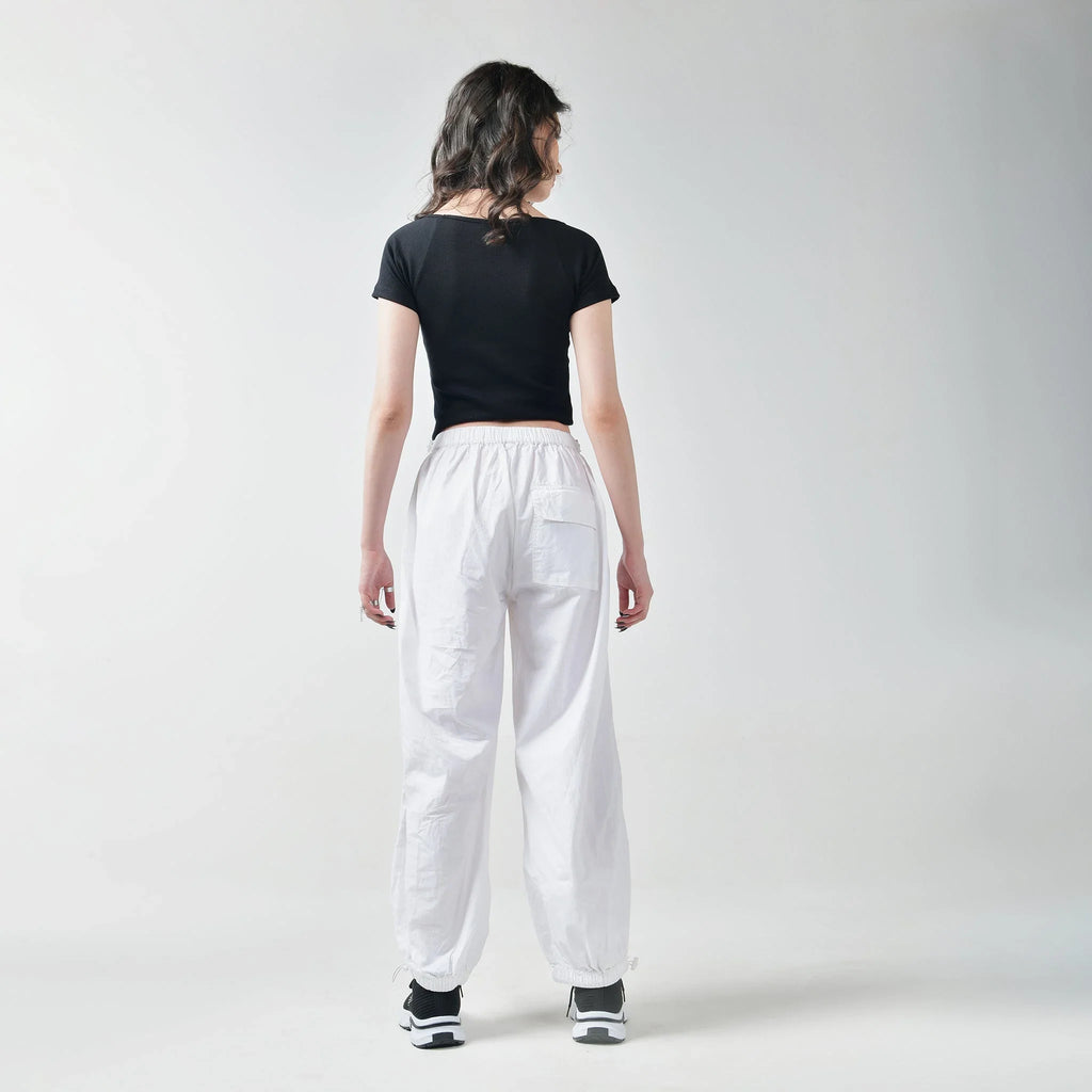 Black Square Neck Top & White Parachute Pants - I Z F