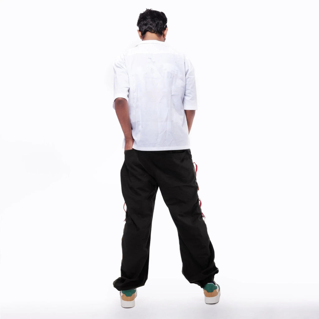 Black Taped Parachute Pants - I Z F