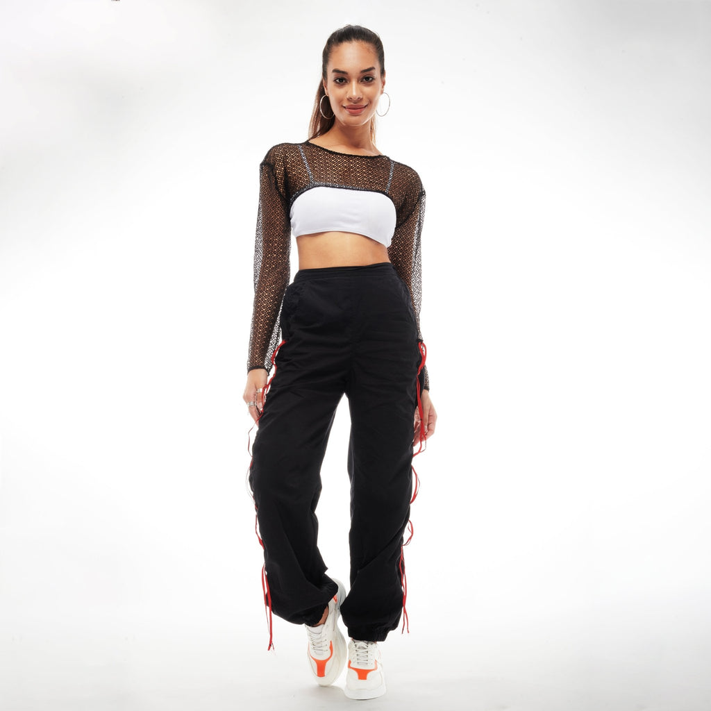 Black Taped Parachute Pants - I Z F