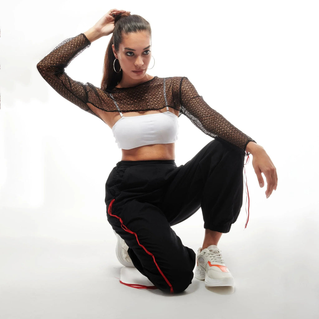 Black Taped Parachute Pants - I Z F