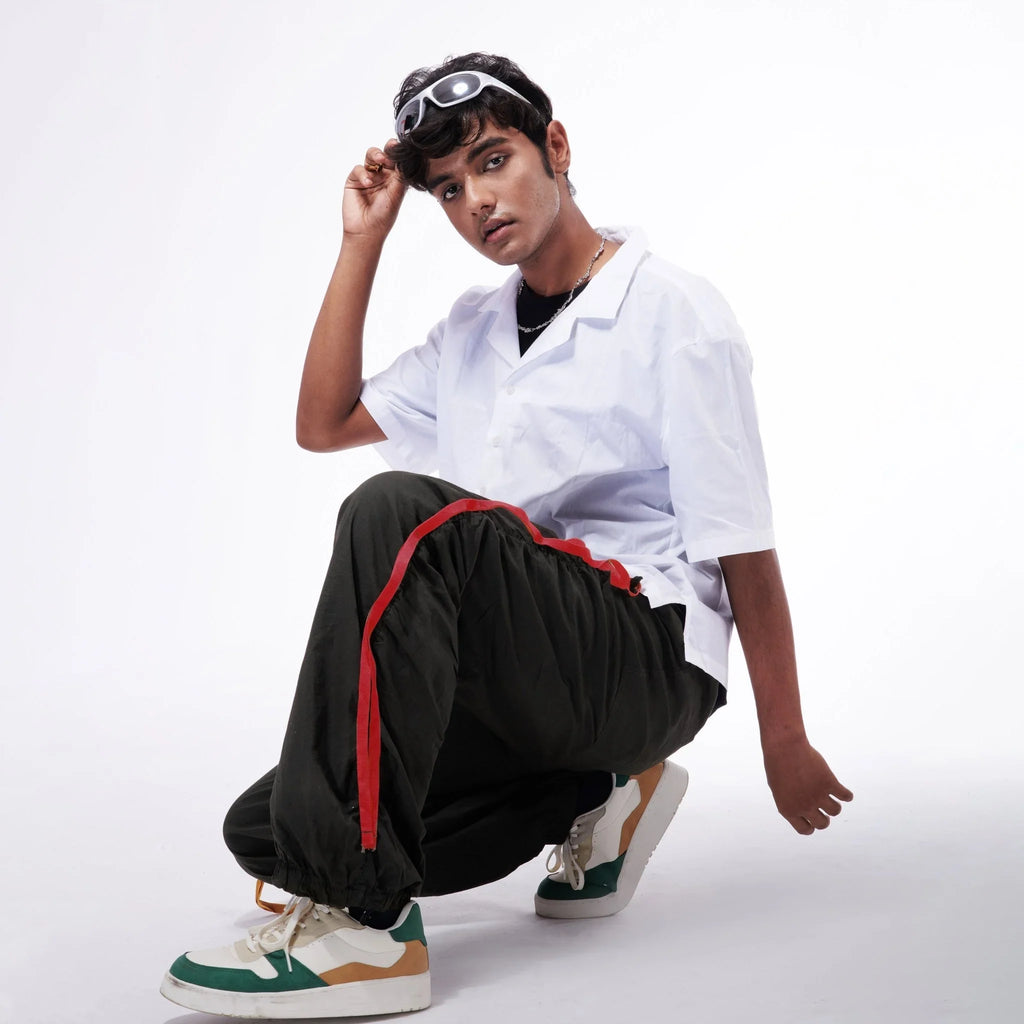 Black Taped Parachute Pants - I Z F