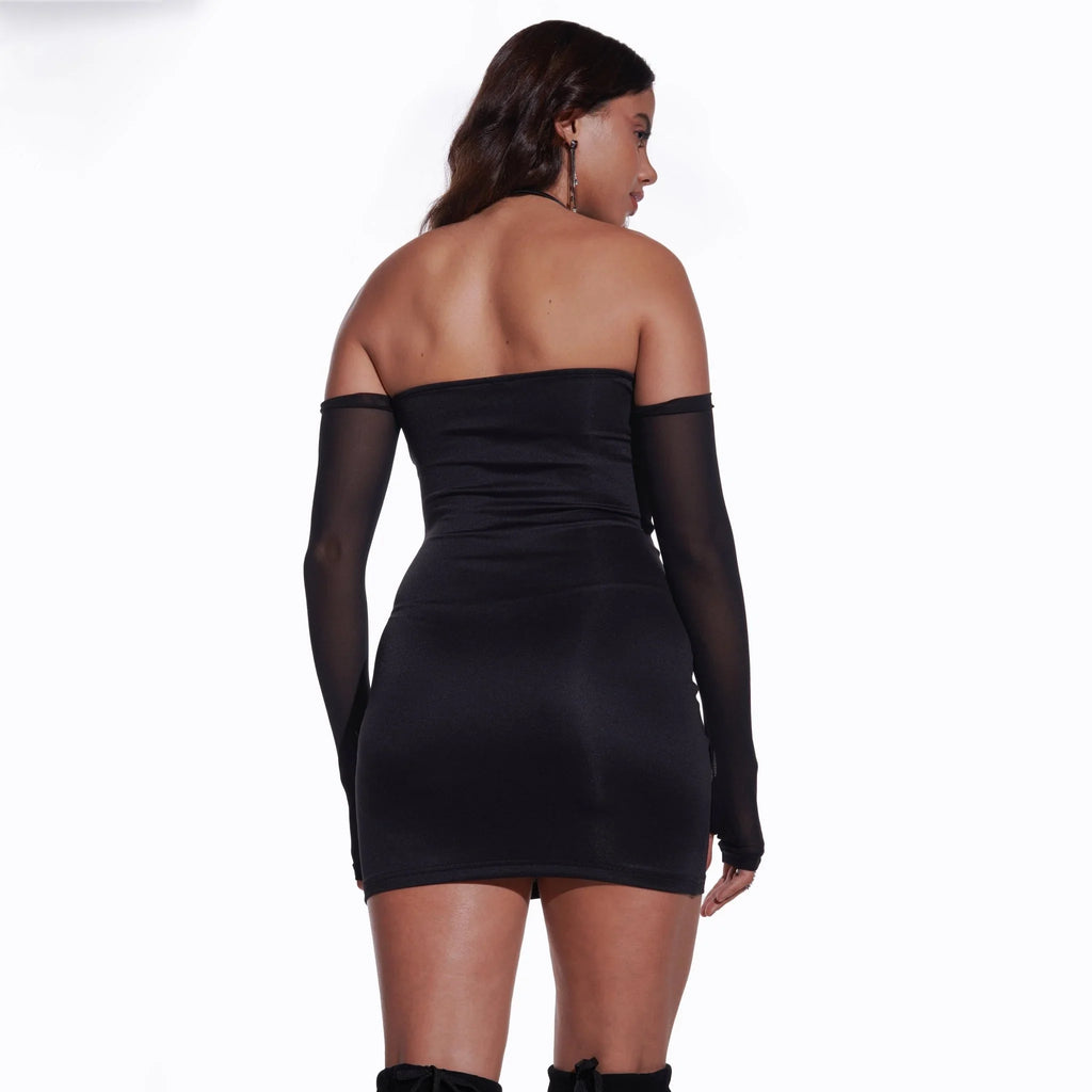 Black Tube Dress with Gloves - I Z F